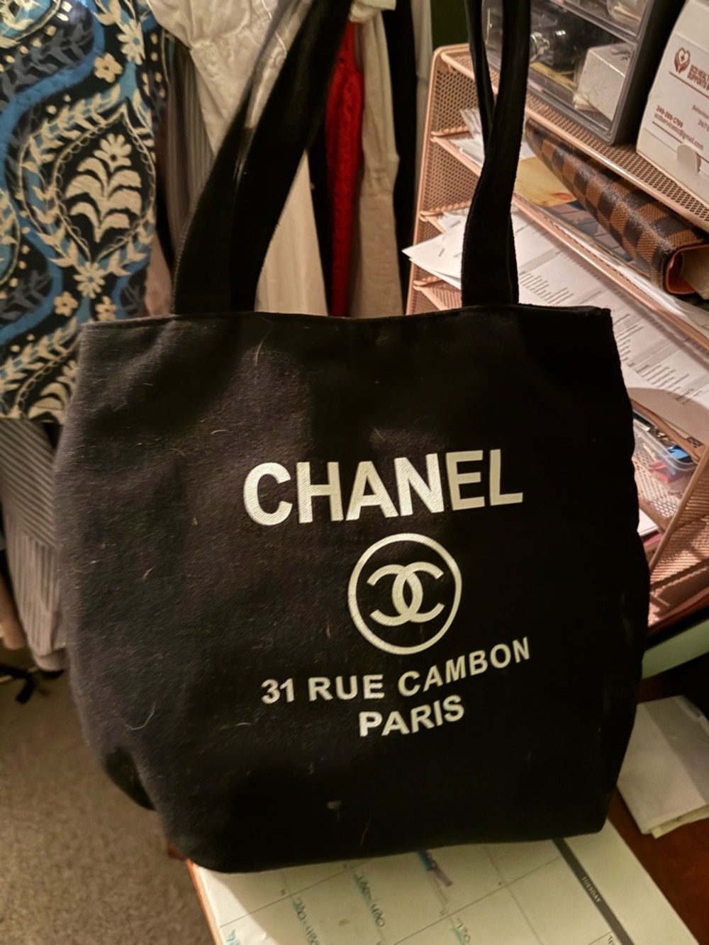 CHANEL Black and White Logo Canvas Tote (came with makeup purchase)